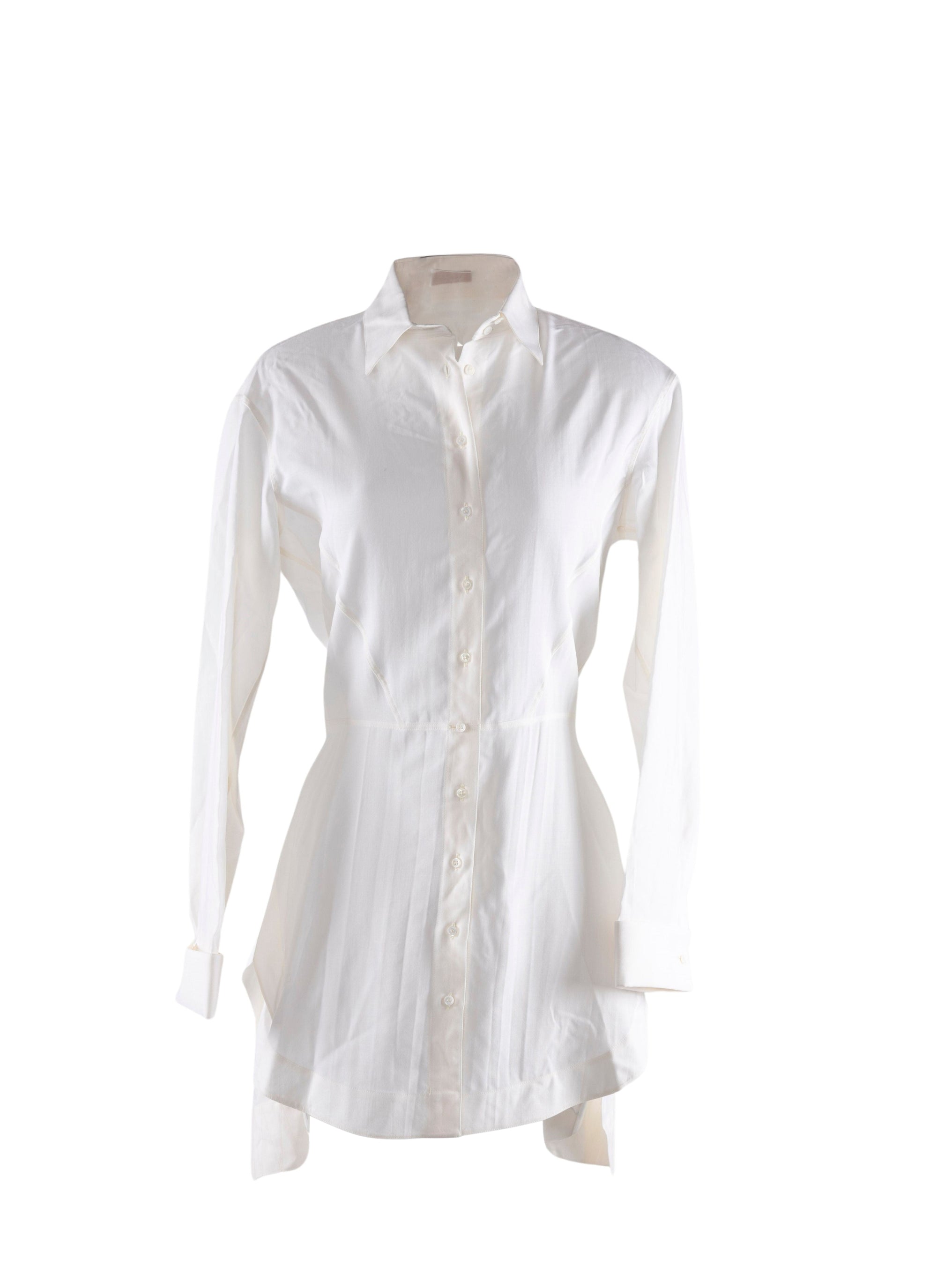 Chemise longue basque en laine - Blanc Nacre