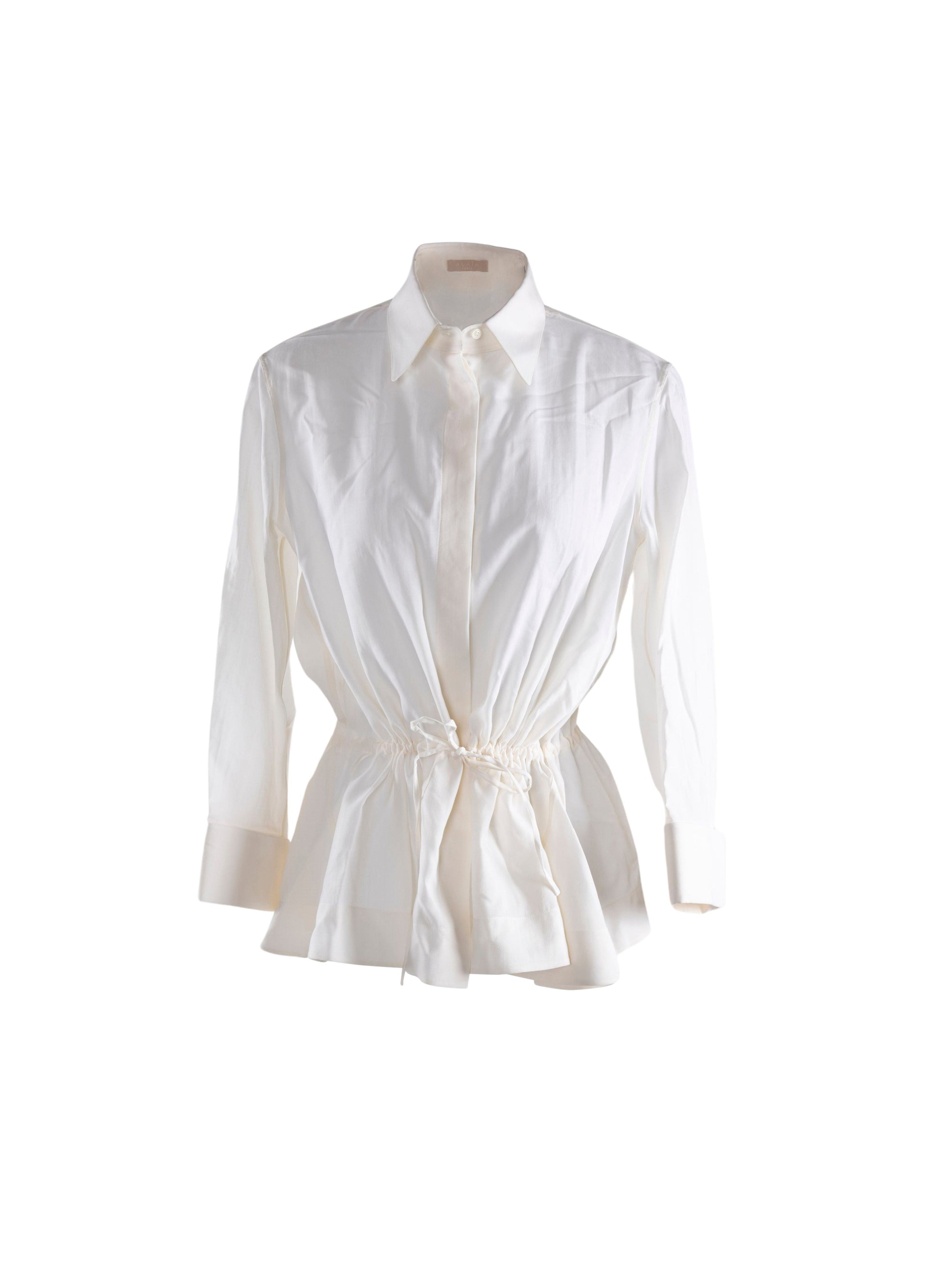 Chemise basque nouée à cordon en laine - Blanc Nacre