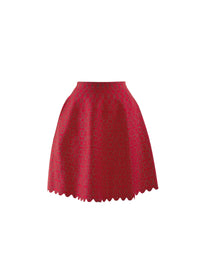 Contrast wool blend fitted short skirt - Red & Black