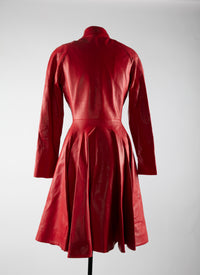 Slim-fit buttoned leather coat - Red