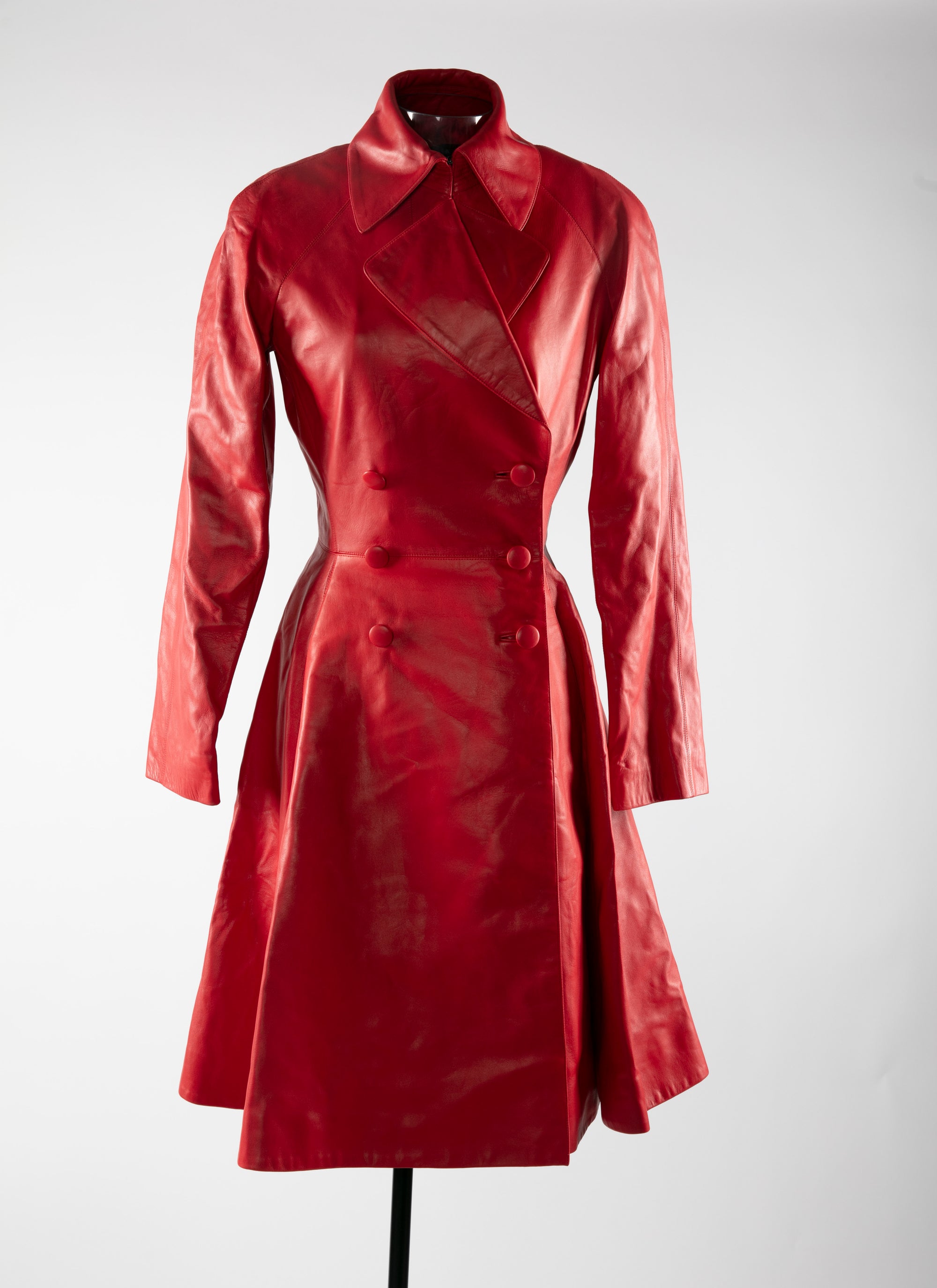 Slim-fit buttoned leather coat - Red