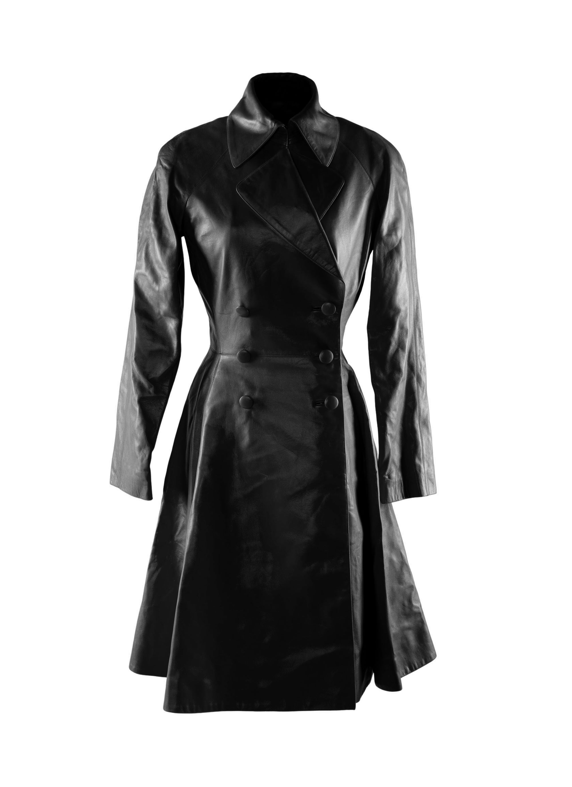 Manteau en cuir boutonné cintré - Noir