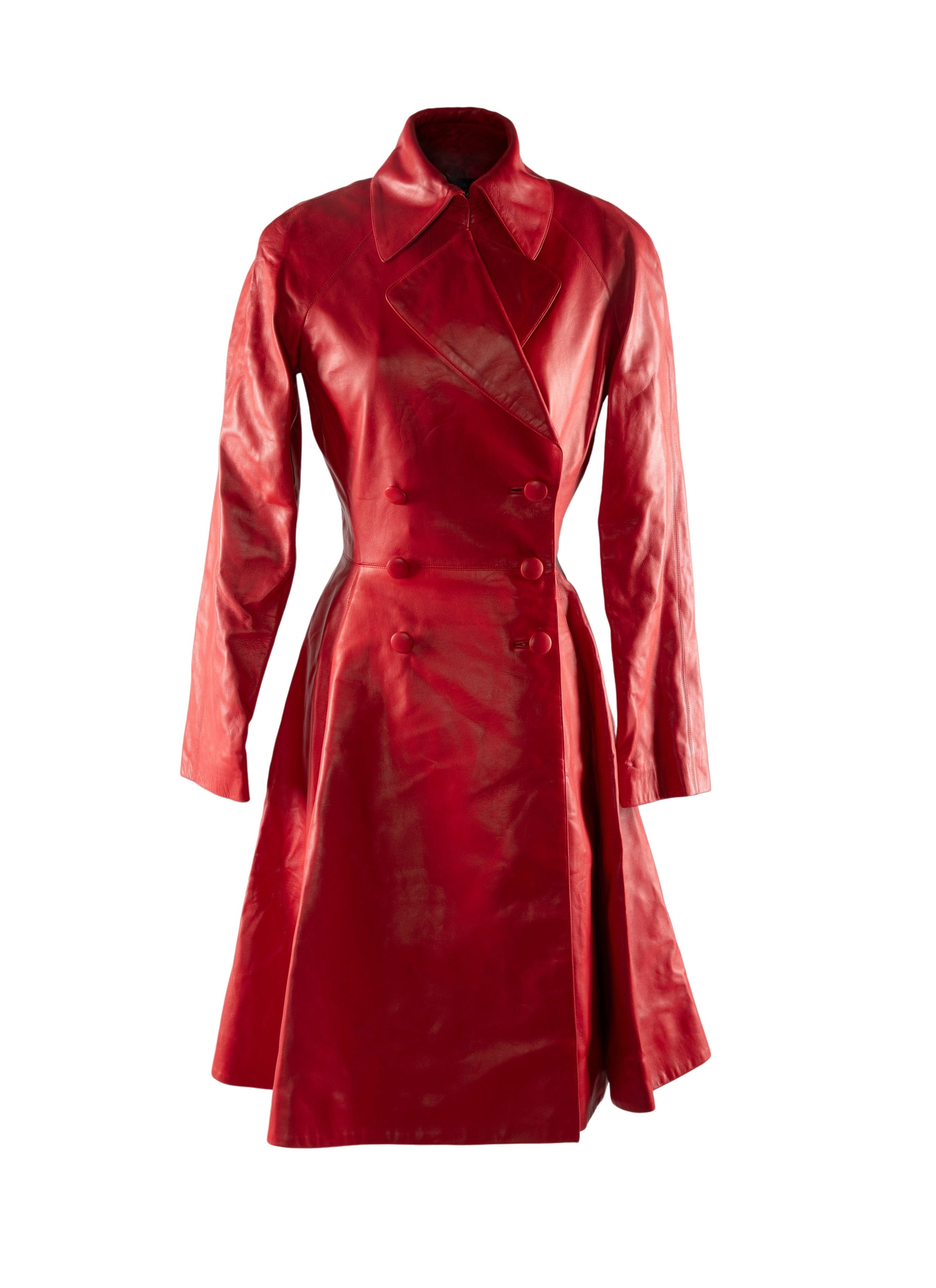 Slim-fit buttoned leather coat - Red