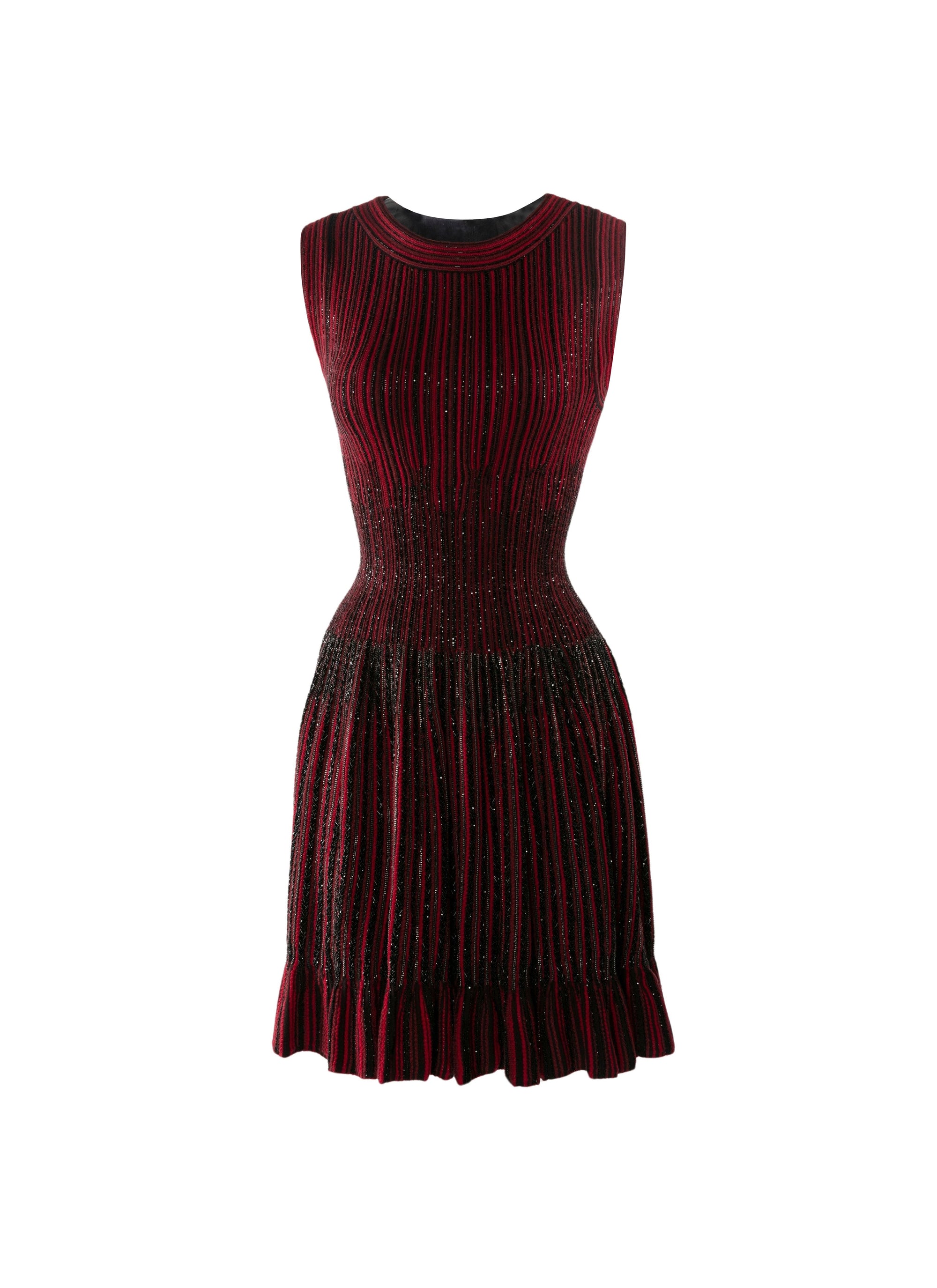 Sleeveless embroidered wool dress - Red & Black