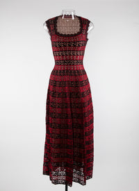 Robe sans manches à col carré festonné - Noir & Rouge
