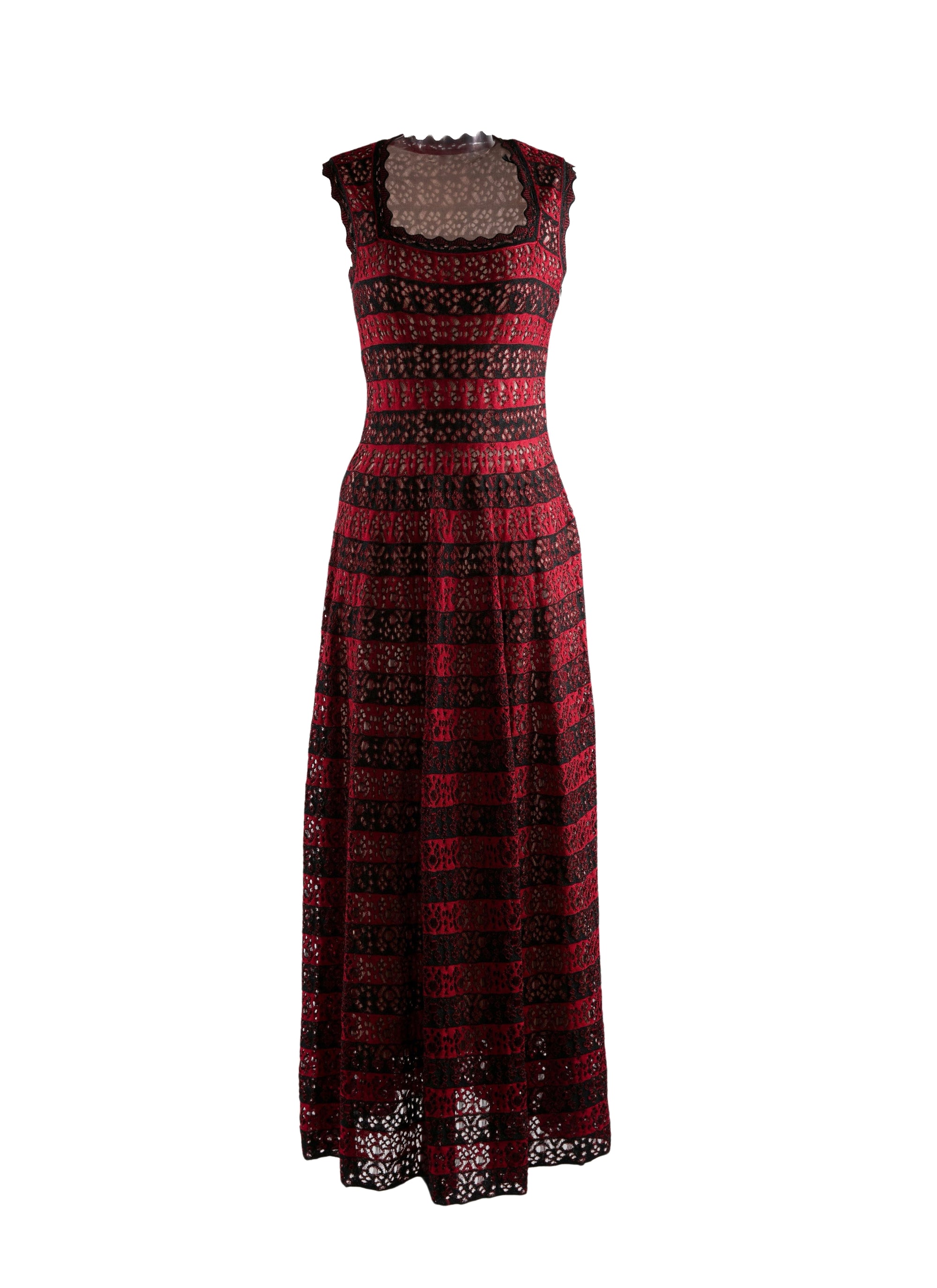 Robe sans manches à col carré festonné - Noir & Rouge