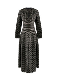 Long-sleeved dress with teardrop neckline - Black & Gold