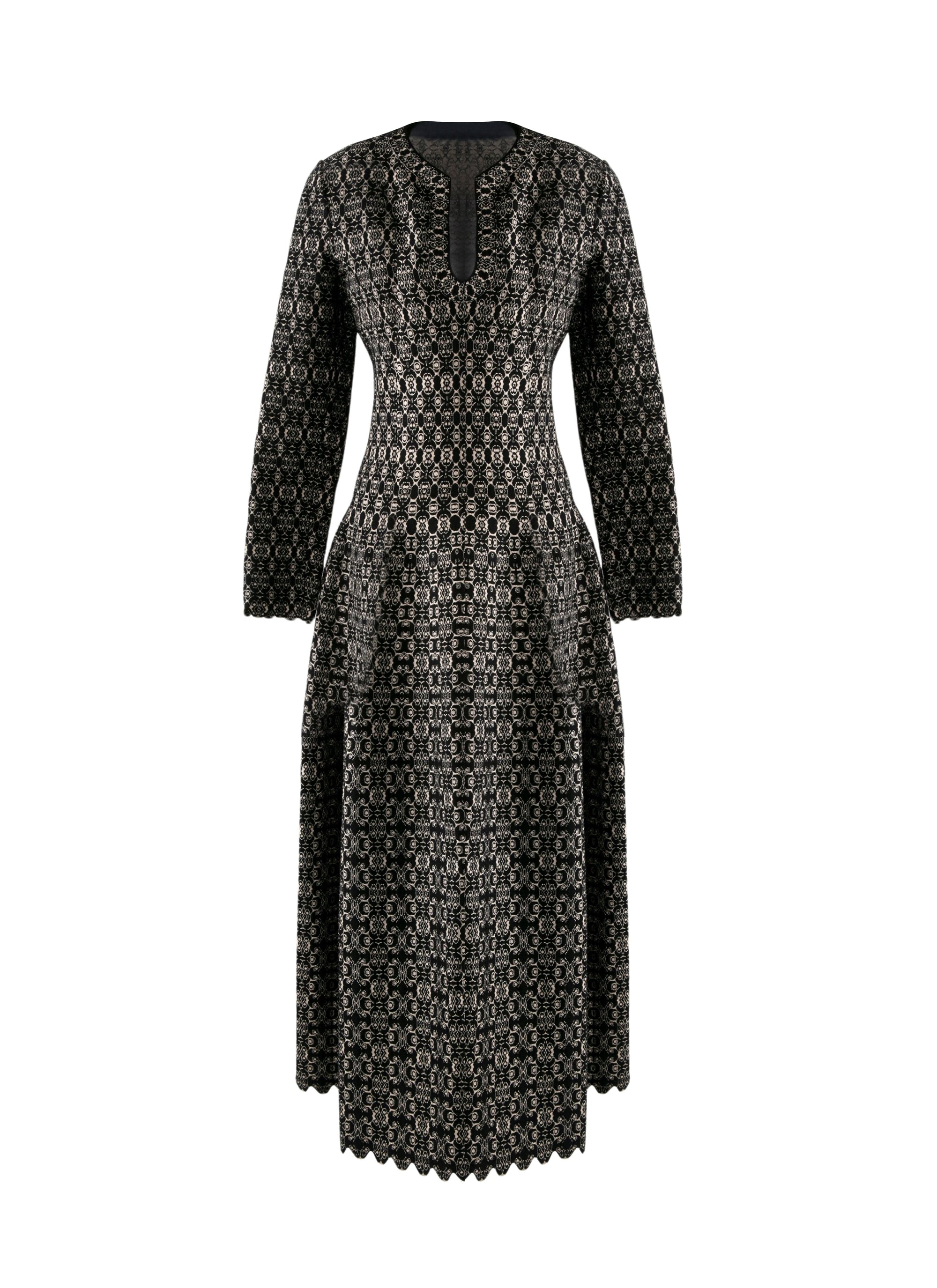 Long-sleeved dress with teardrop neckline - Black & Gold
