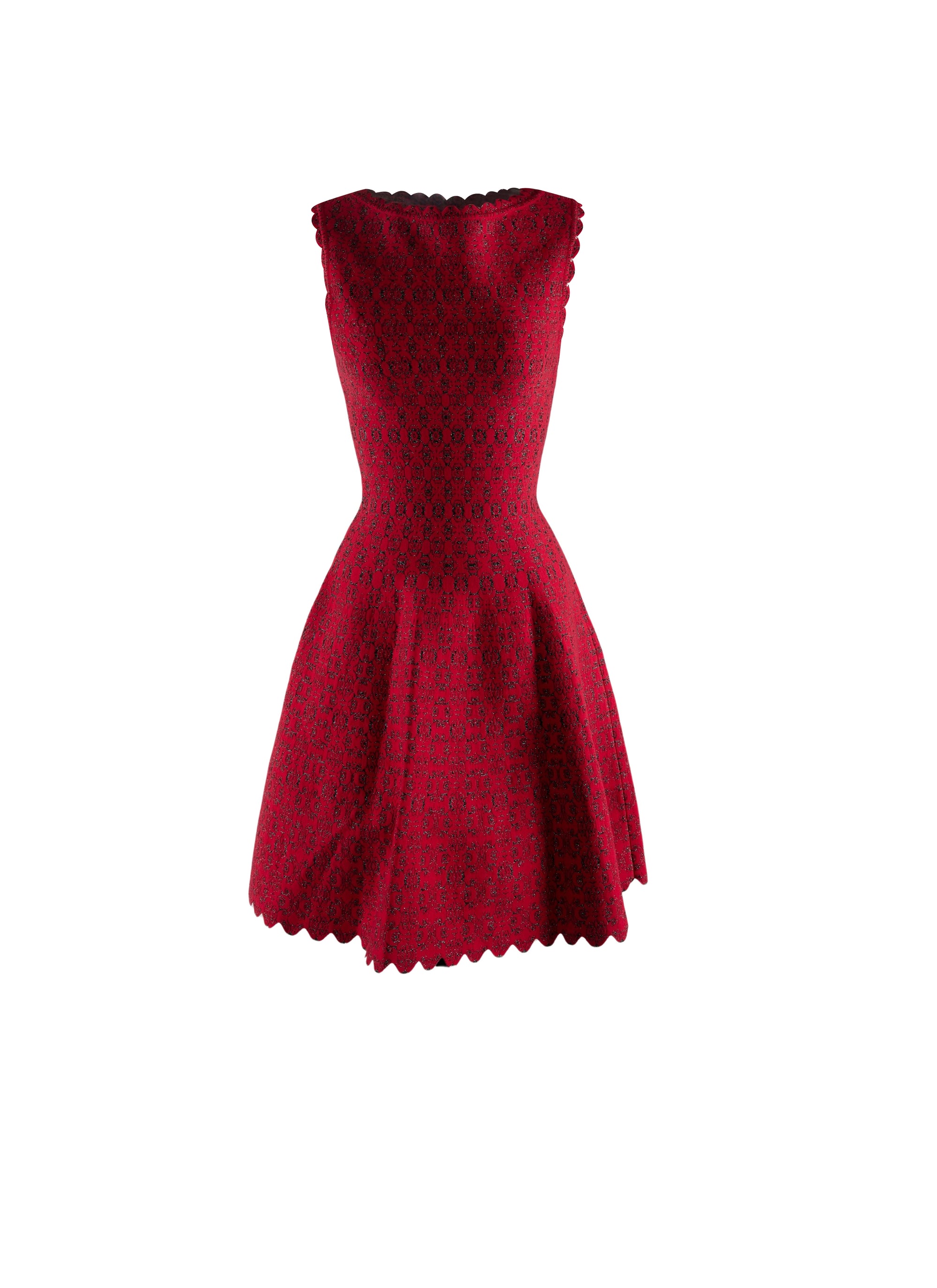 Sleeveless flared dress with boat neck - Red & Black