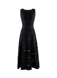 Robe sans manches à détails transparents en laine - Nuit