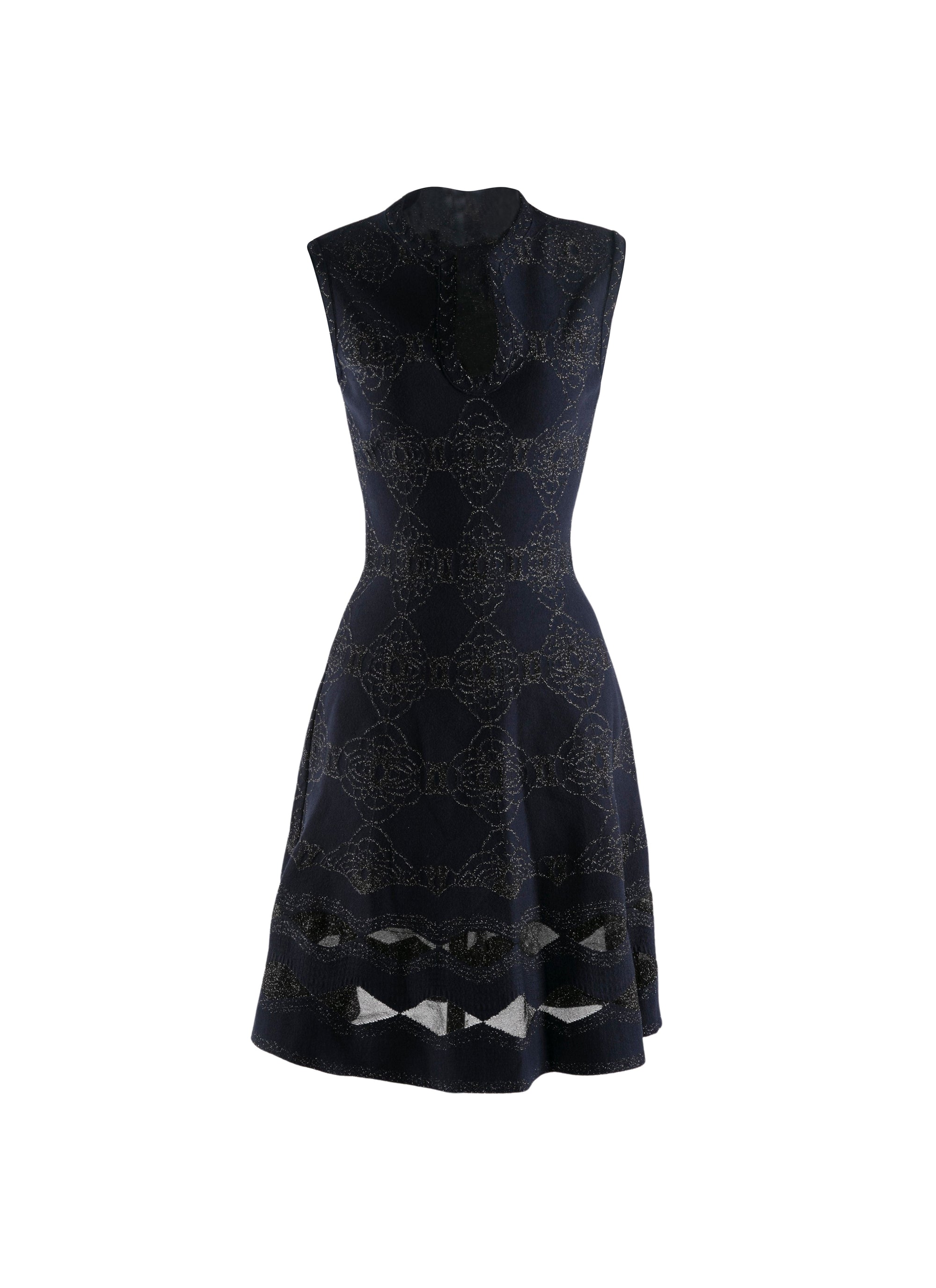 High-neck dress with sheer detail in wool - Night