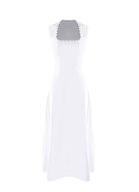 Robe mi-longue à encolure festonnée - Blanc Nacre