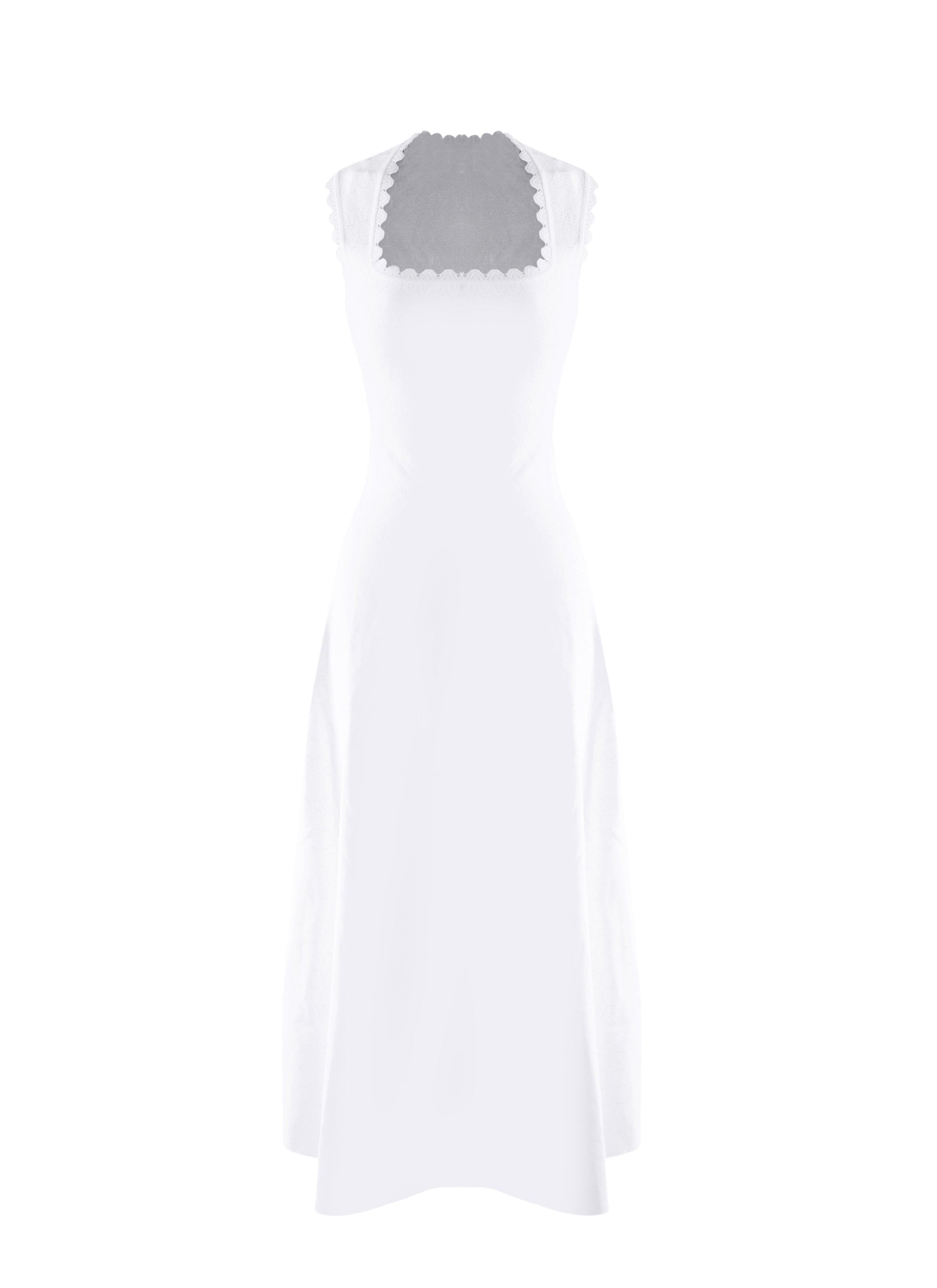 Robe mi-longue à encolure festonnée - Blanc Nacre