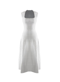 Robe mi-longue à encolure festonnée - Blanc Nacre