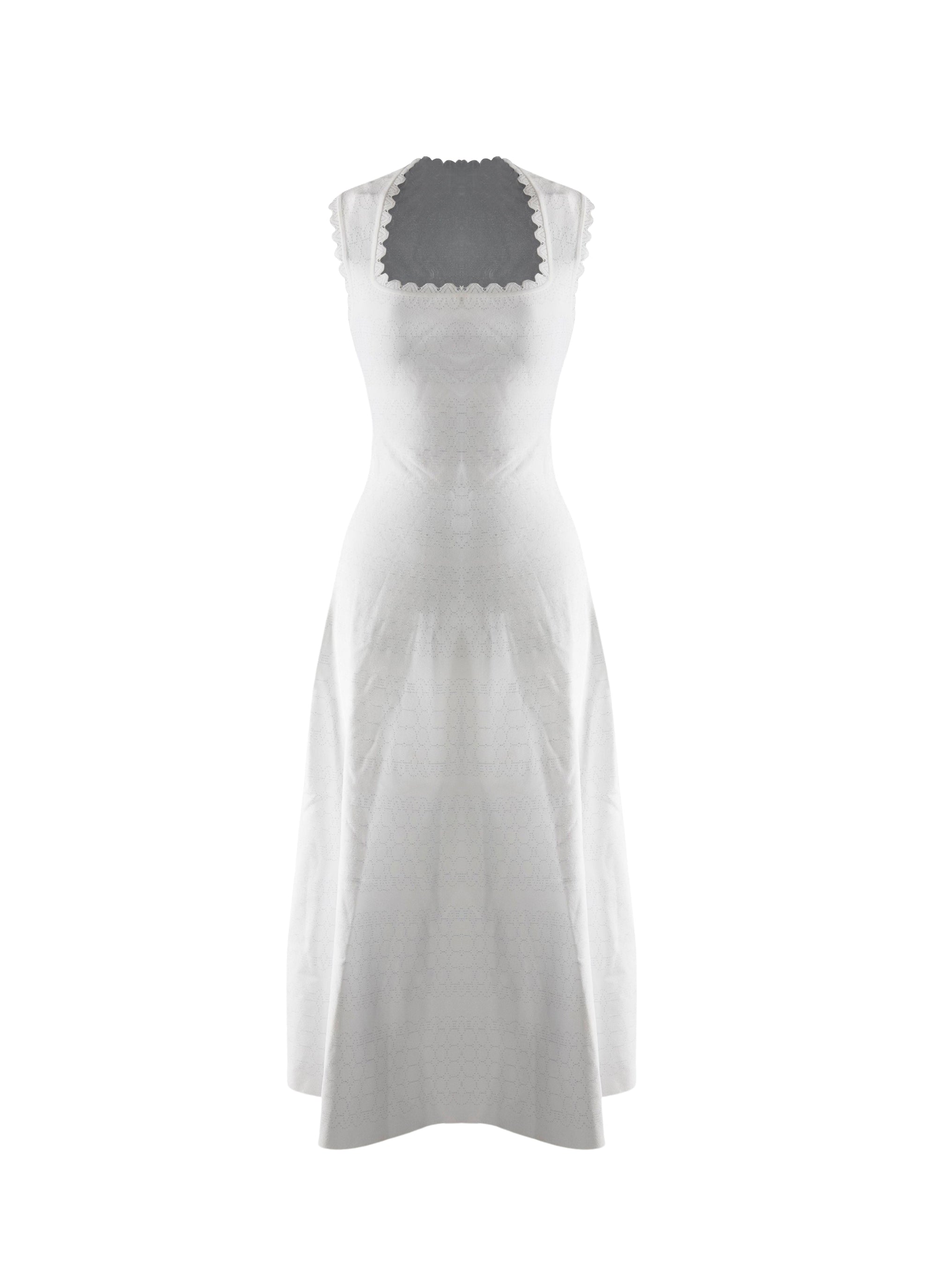Robe mi-longue à encolure festonnée - Blanc Nacre