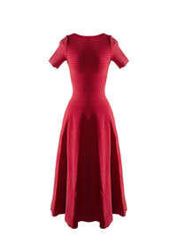 Mid-length skater dress with short sleeves - Red