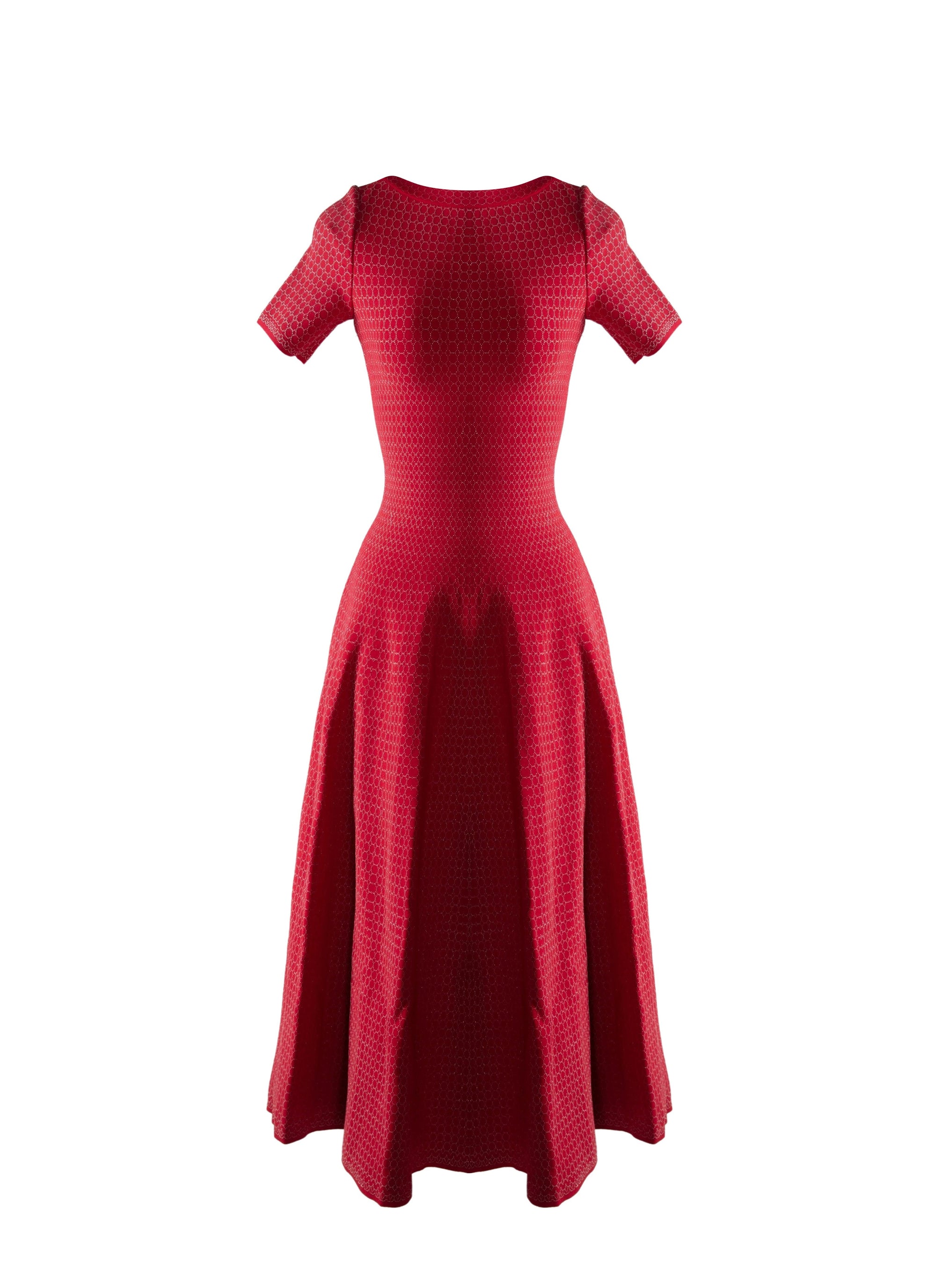 Mid-length skater dress with short sleeves - Red