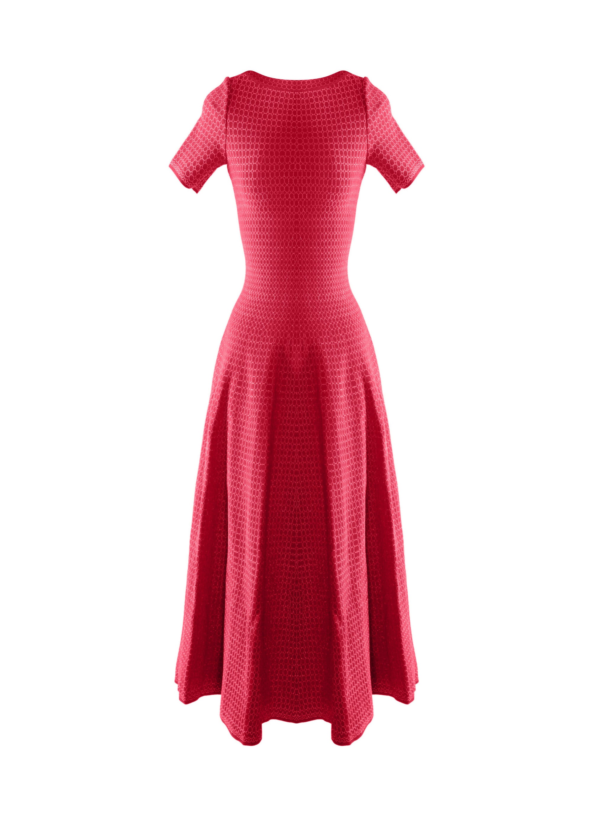 Mid-length short-sleeved skater dress - Red