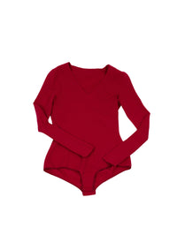 Long-sleeved wool v-neck bodysuit - Magenta