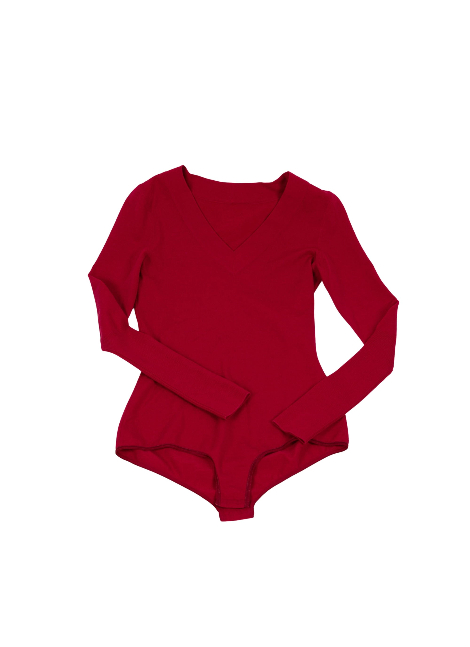 Long-sleeved wool v-neck bodysuit - Magenta