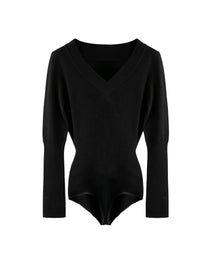 Supreme long sleeve V-neck bodysuit in wool - Black