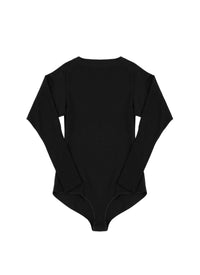 Classic long-sleeved round-neck bodysuit in wool - Intense Black