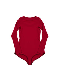 Classic long-sleeved round-neck bodysuit in wool - Magenta