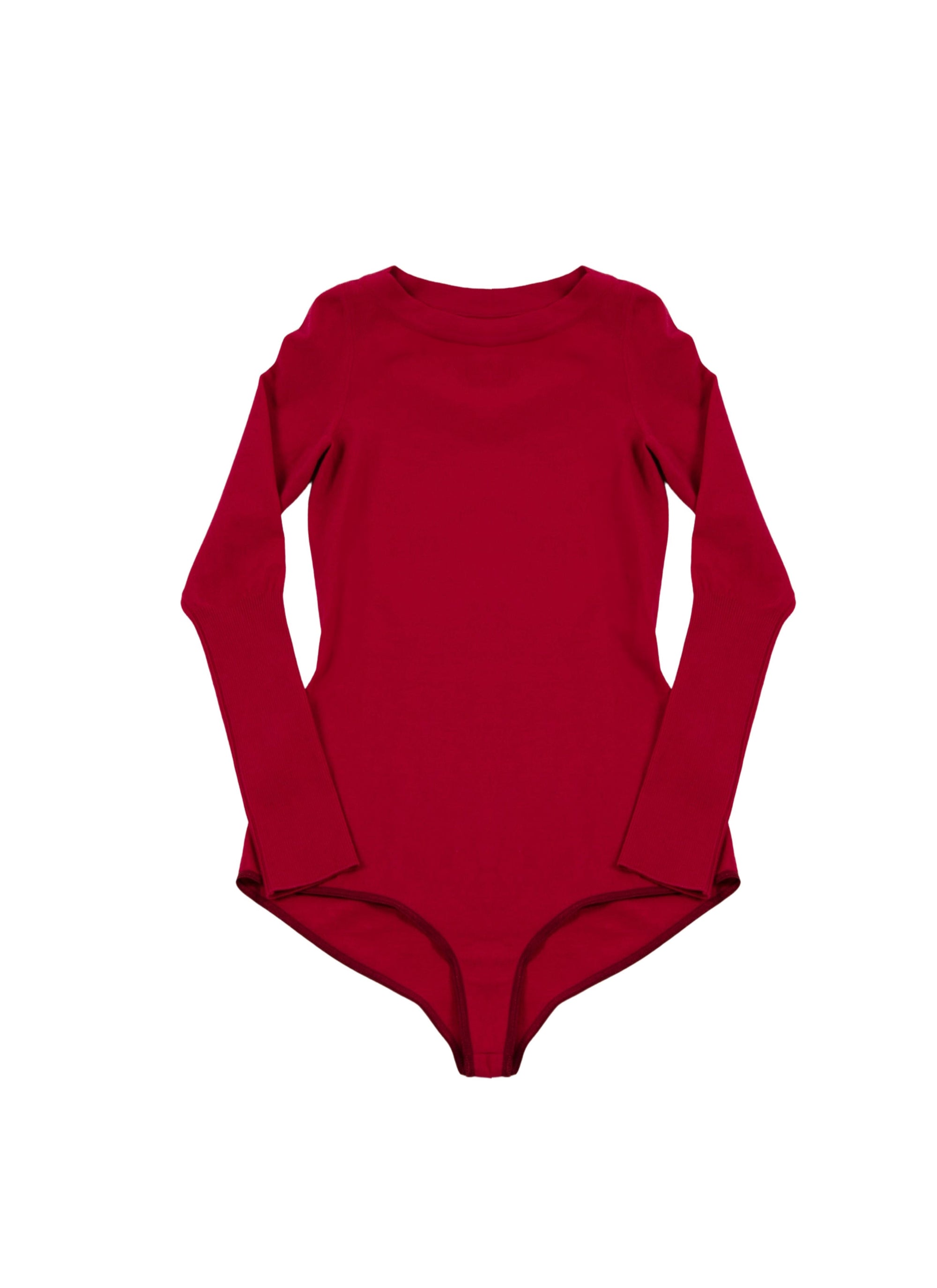 Classic long-sleeved round-neck bodysuit in wool - Magenta