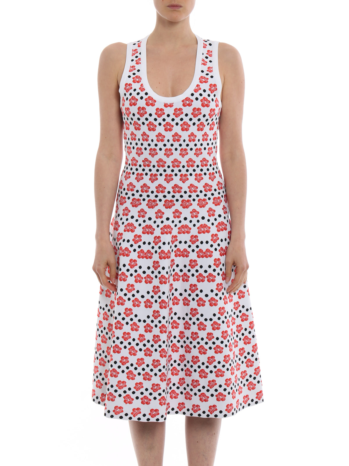 Robe sans manches Mini-Orchidée en maille - Blanc & Rouge
