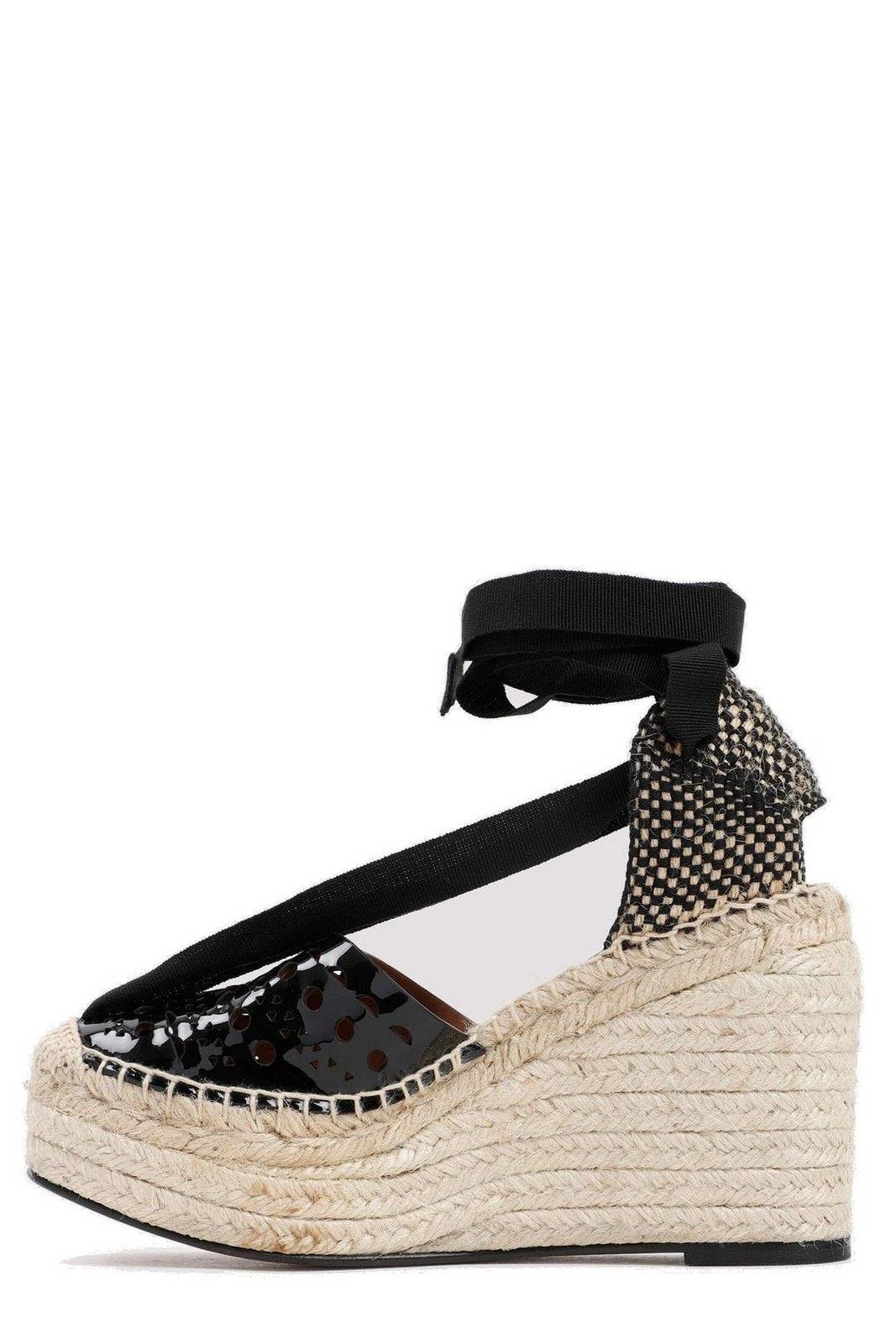 Espadrilles en cuir ajourées avec noeud - Noir
