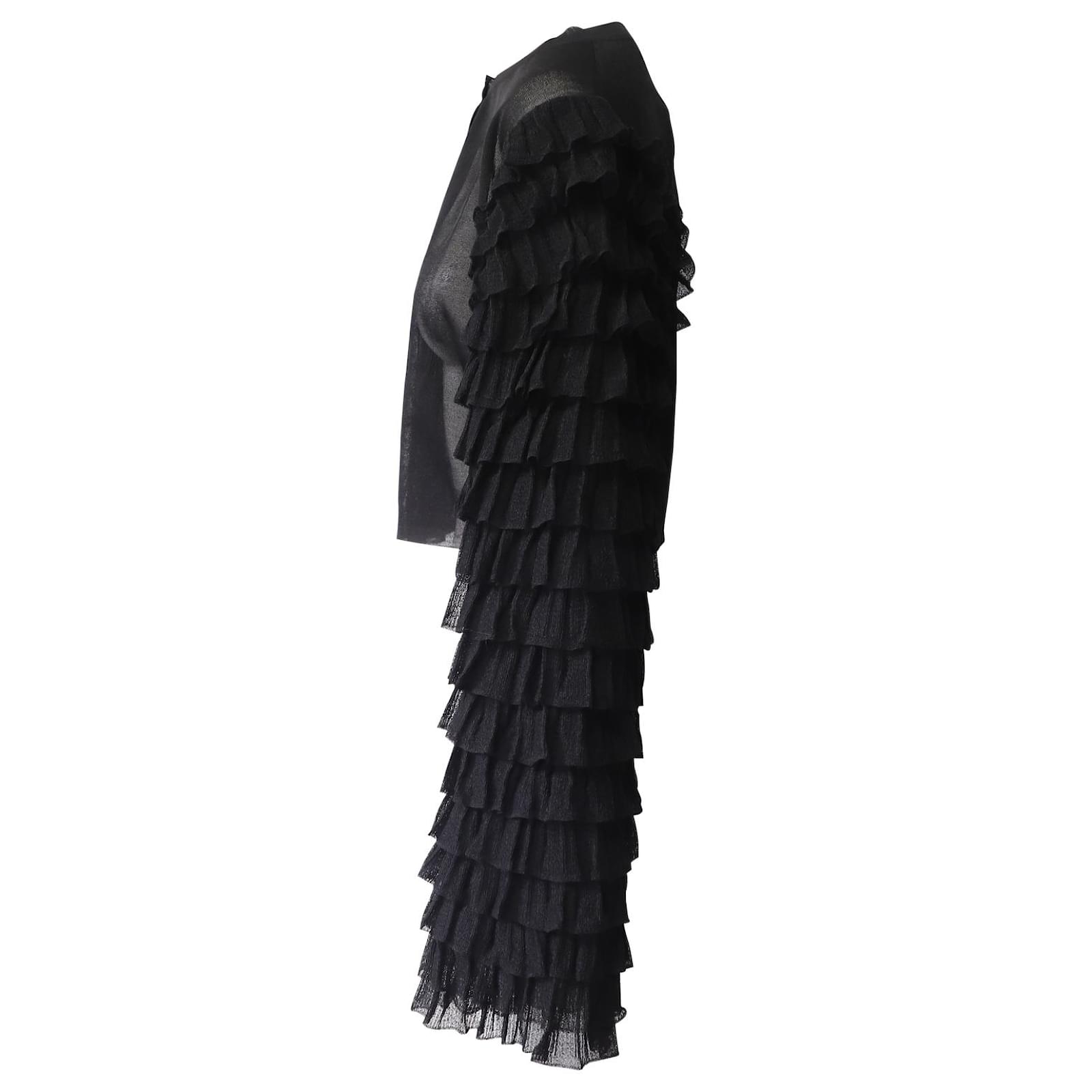 Cardigan with ruffled sleeves in silk - Black intense