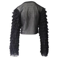 Cardigan with ruffled sleeves in silk - Black intense