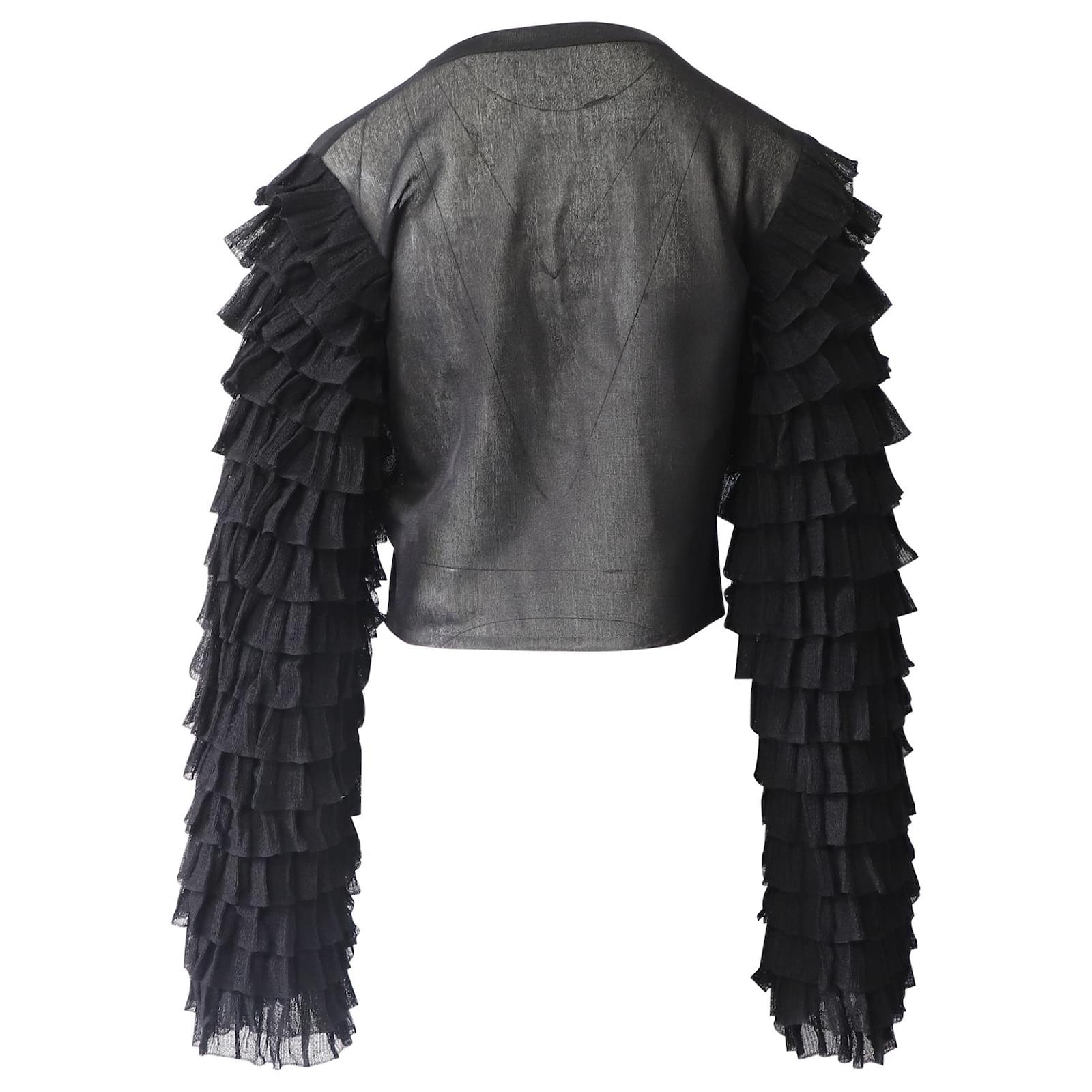 Cardigan with ruffled sleeves in silk - Black intense