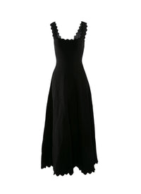 Robe à bretelles et ourlet festonnés - Noir