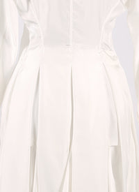Long-sleeved short shirt dress in silk - White