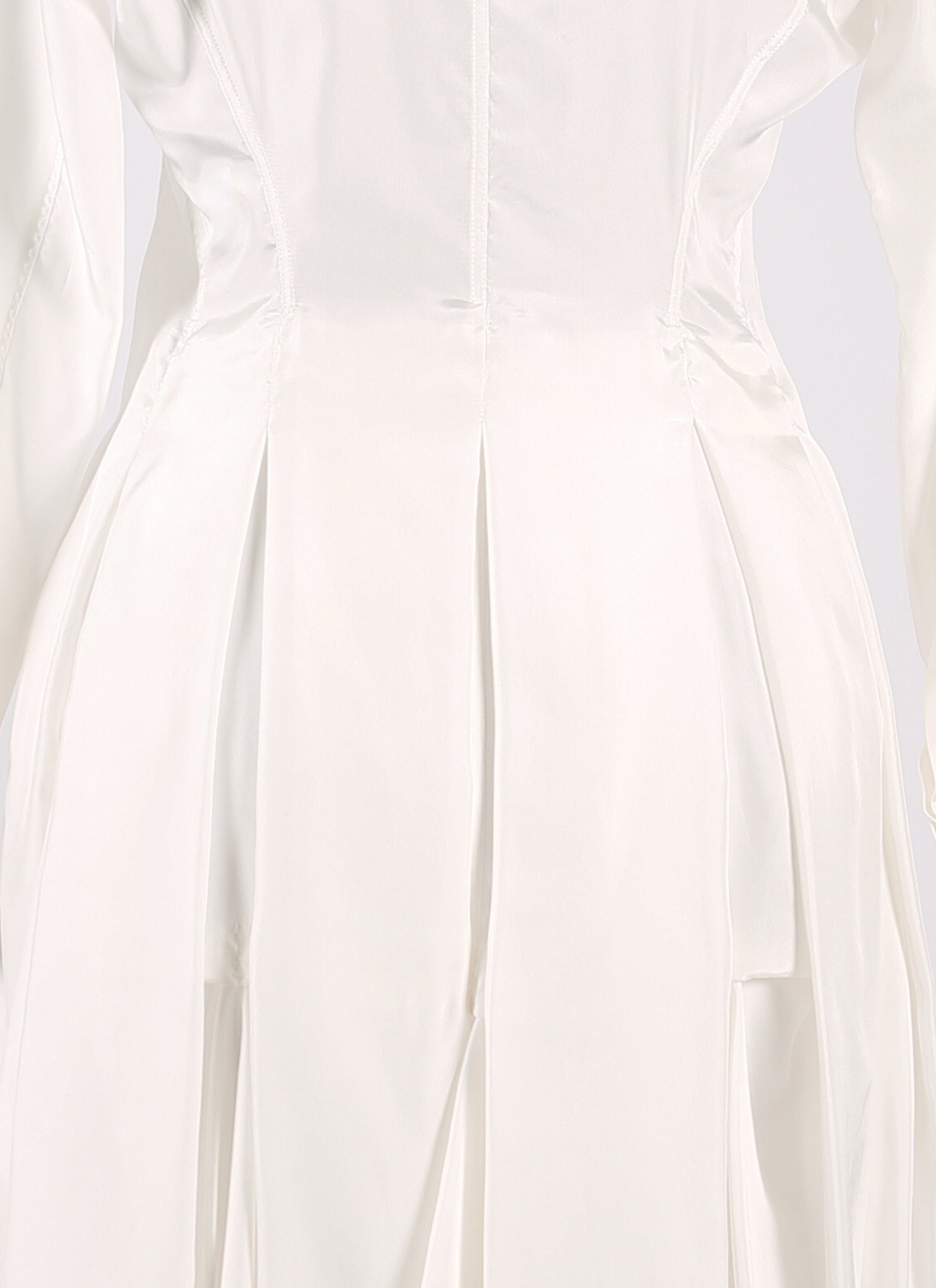 Long-sleeved short shirt dress in silk - White
