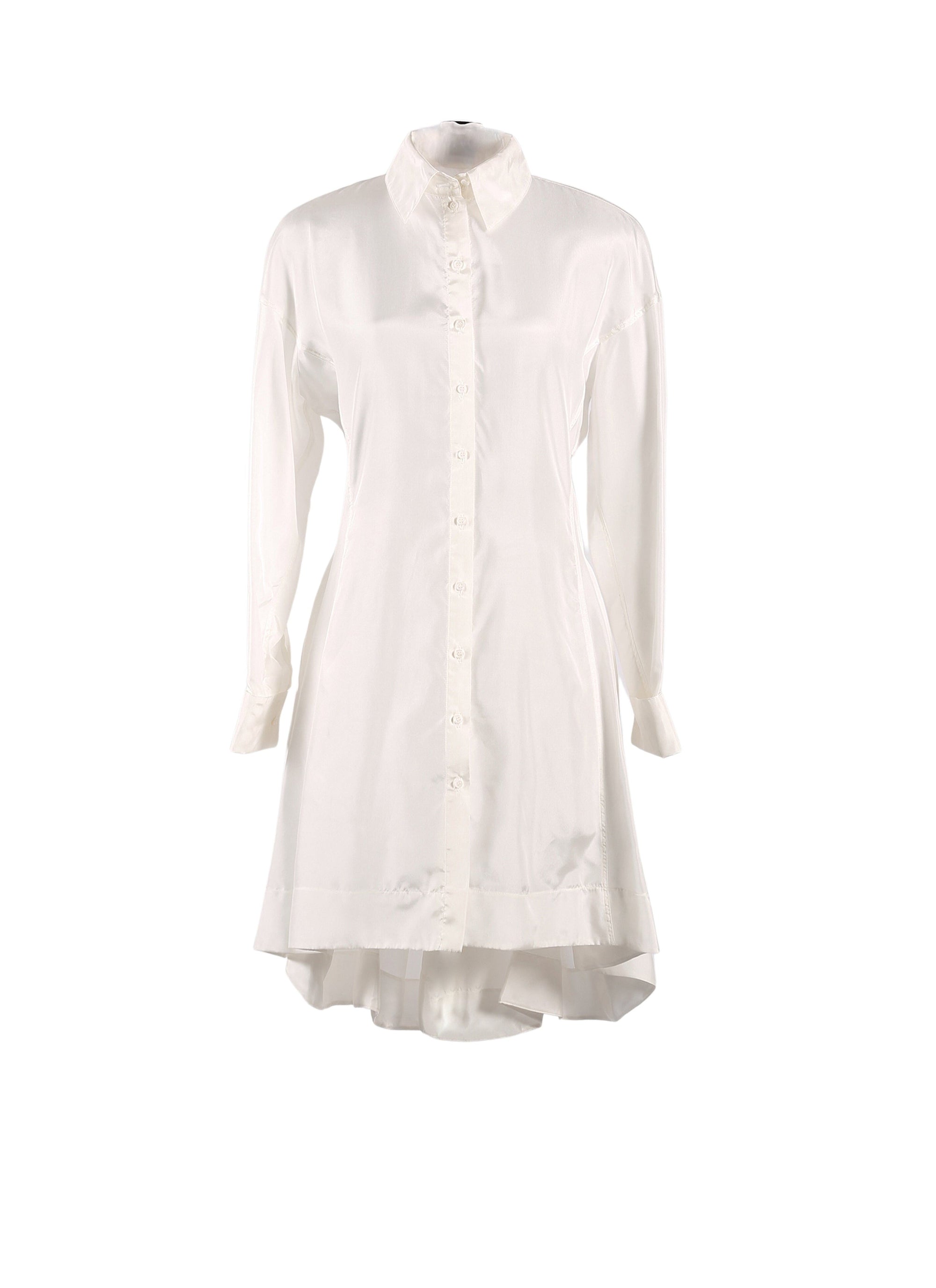 Long-sleeved short shirt dress in silk - White
