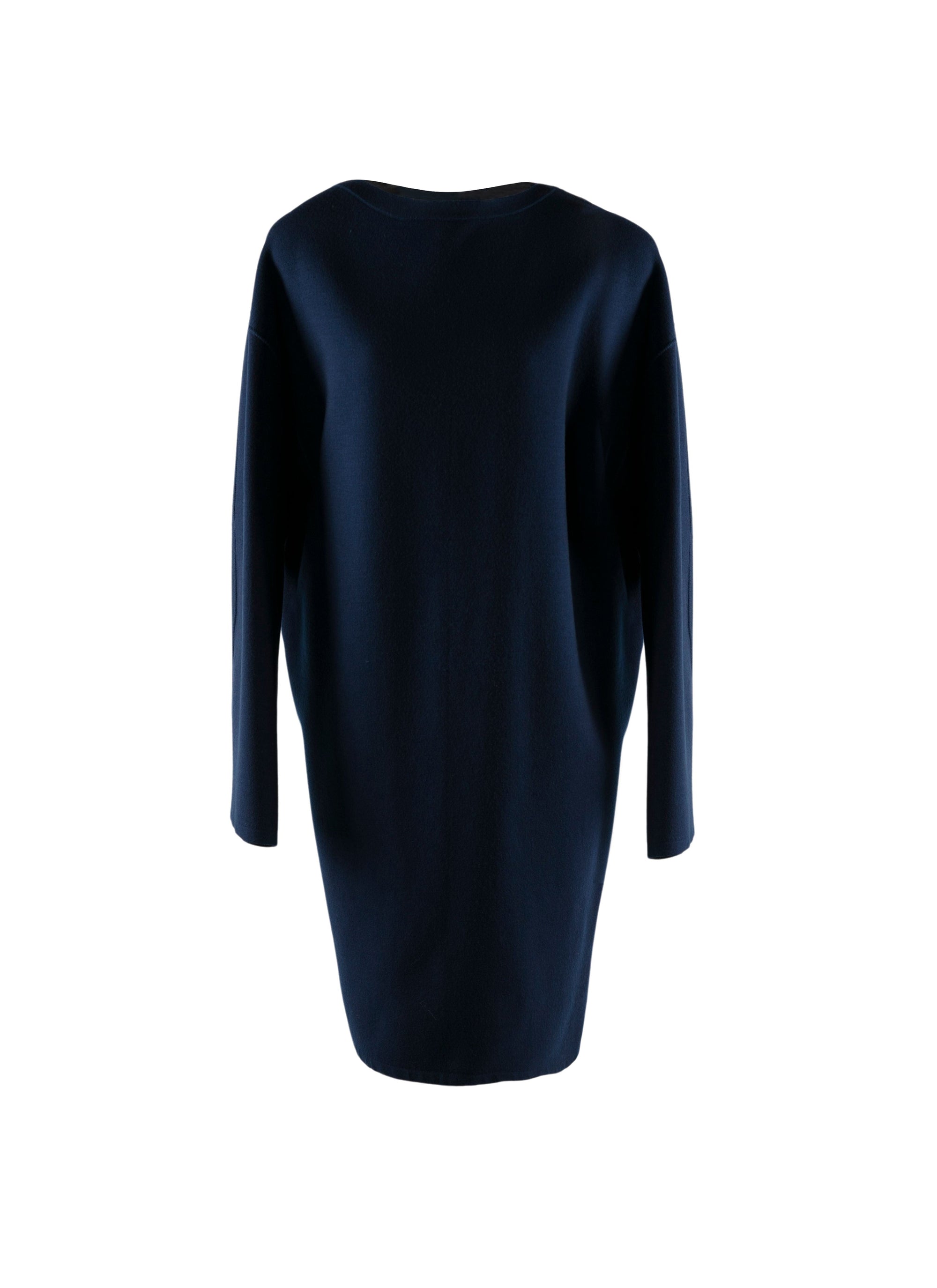 Robe pull col rond à manches longues en laine - Marine