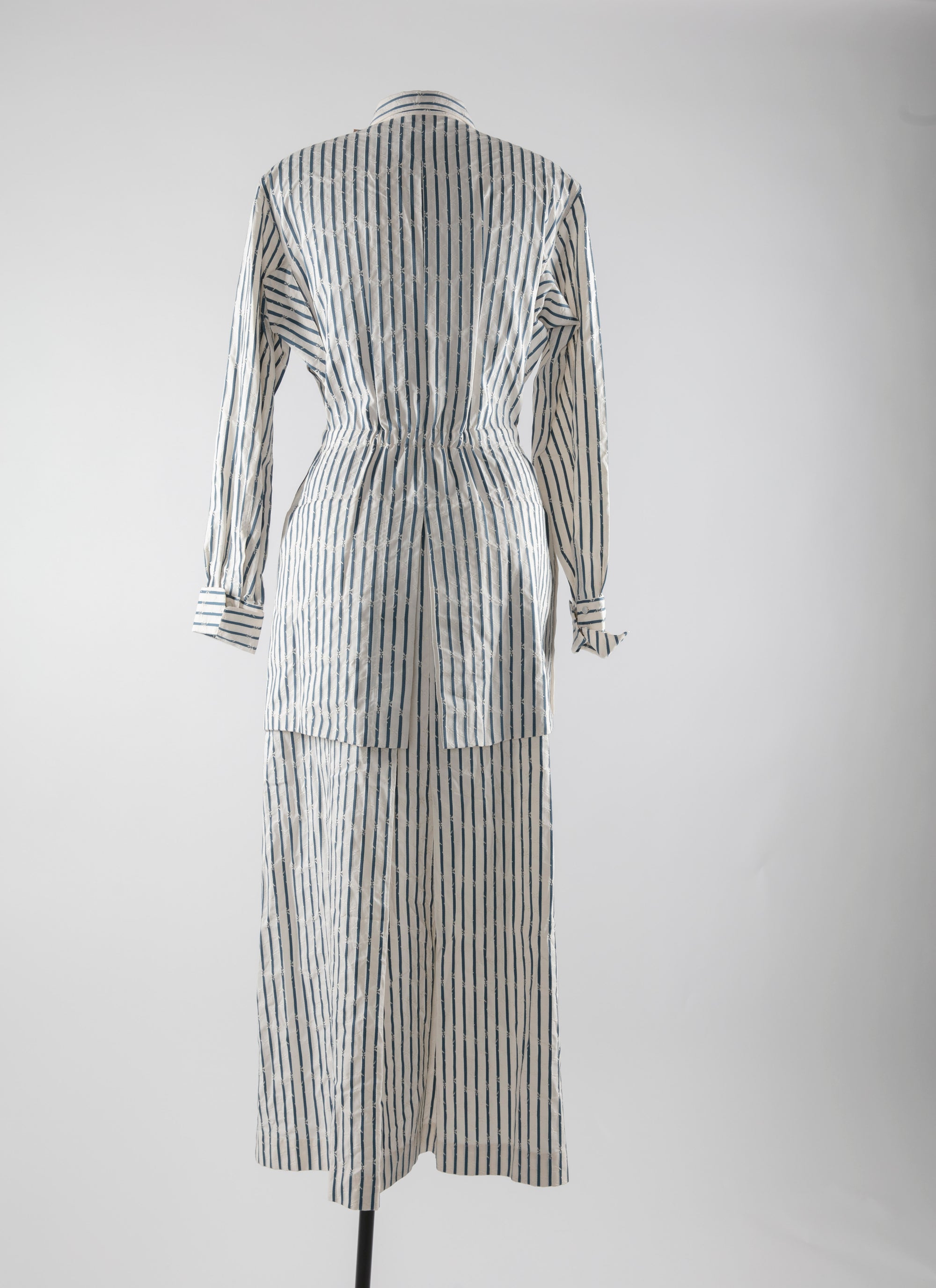 Robe chemise à manches longues rayée - Ivoire & Bleu
