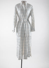 Robe chemise à manches longues rayée - Ivoire & Bleu
