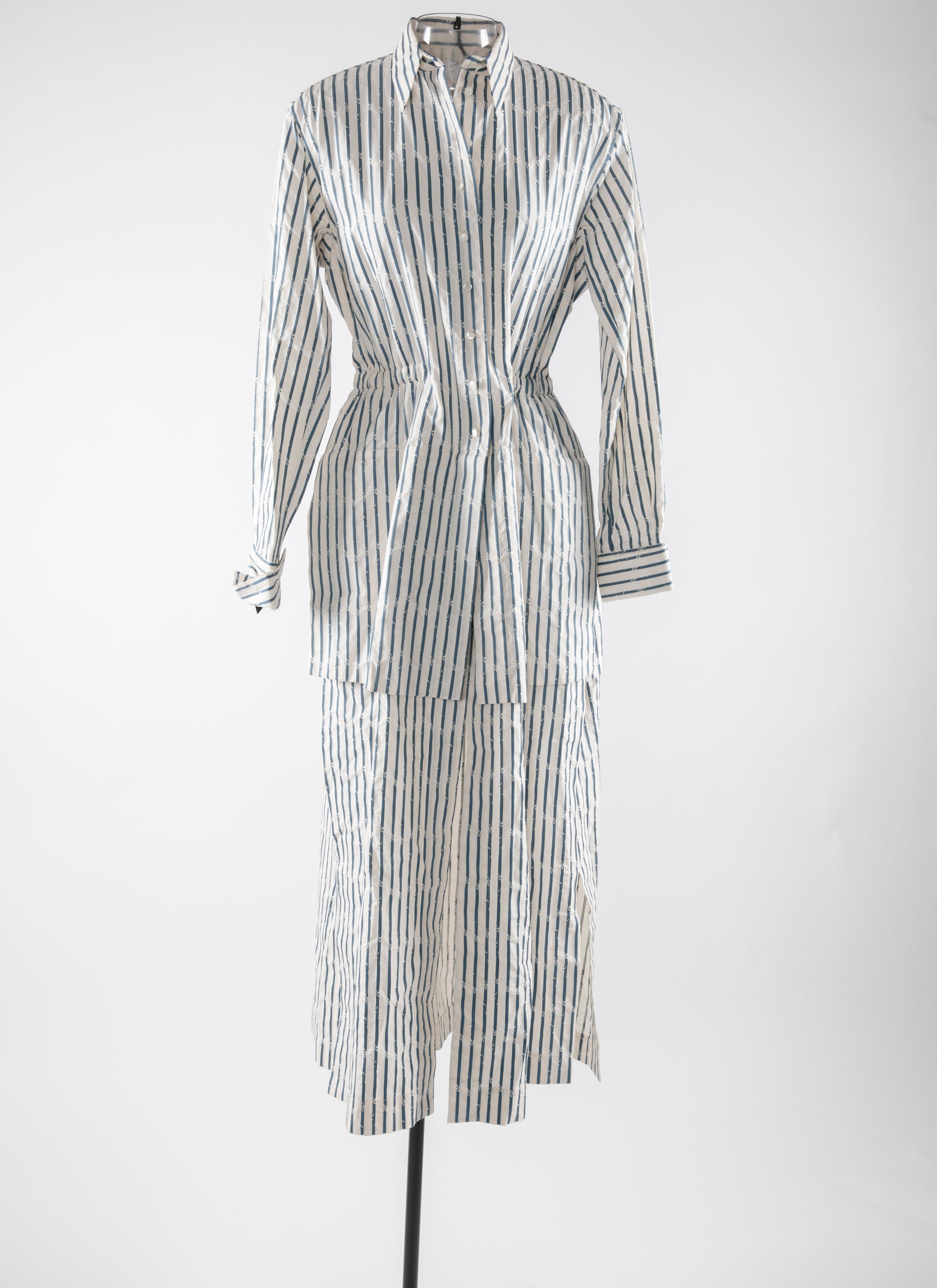 Robe chemise à manches longues rayée - Ivoire & Bleu