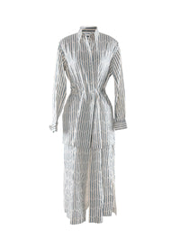 Robe chemise à manches longues rayée - Ivoire & Bleu