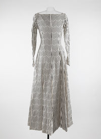 Robe à manches longues rayée col carré - Blanc & Noir