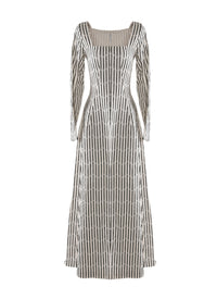 Robe à manches longues rayée col carré - Blanc & Noir