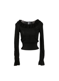 Knitted Falbalas long sleeve sheer jumper - Black