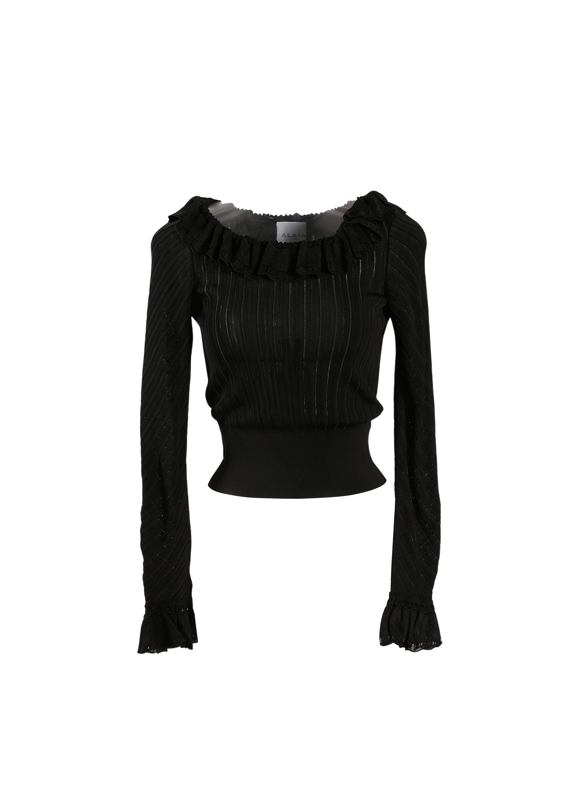 Long-sleeved sheer jumper Knitted Falbalas - Black intense