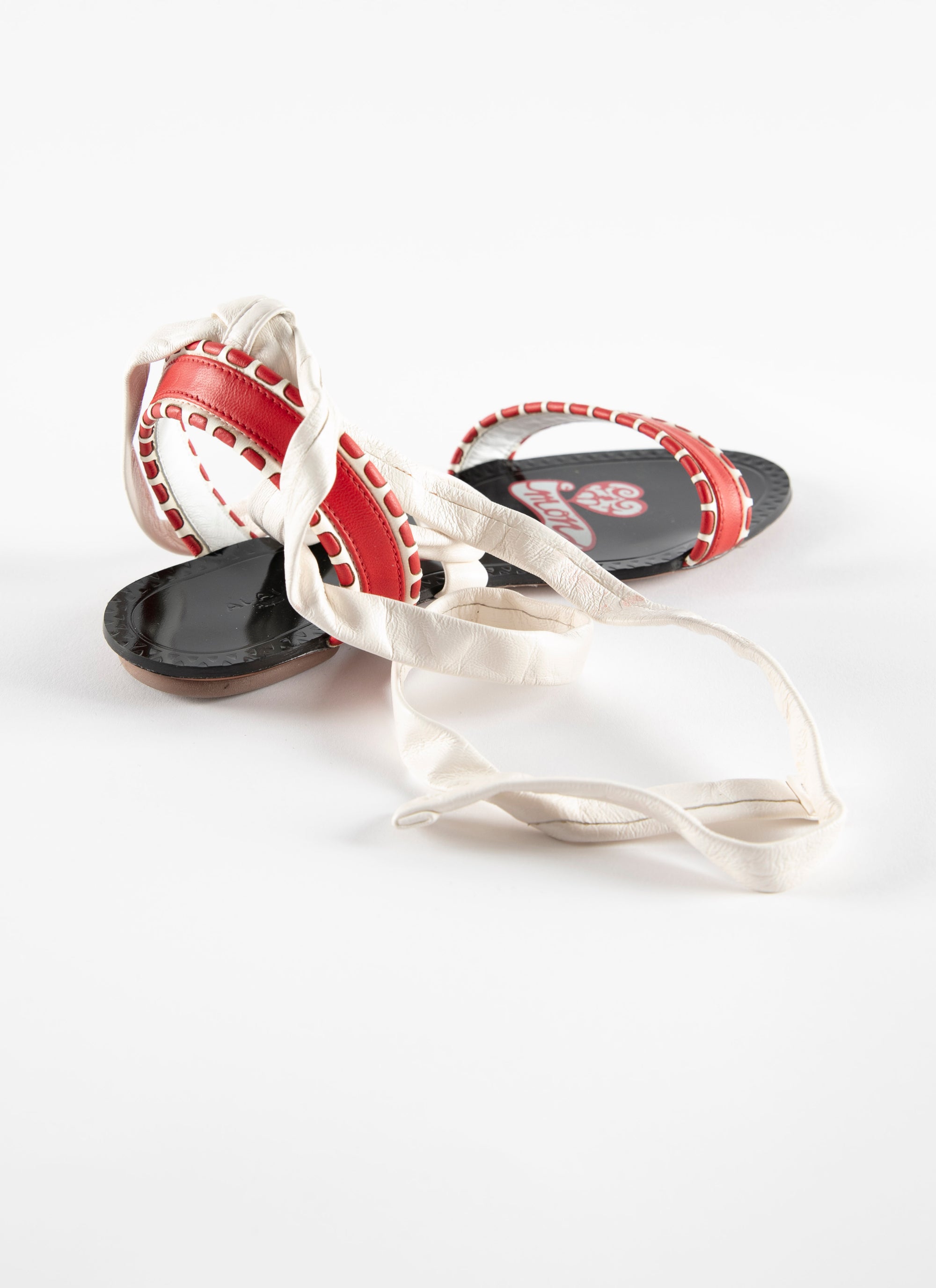 Sandales à cordes en cuir - Blanc & Rouge
