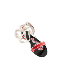 Sandales à cordes en cuir - Blanc & Rouge