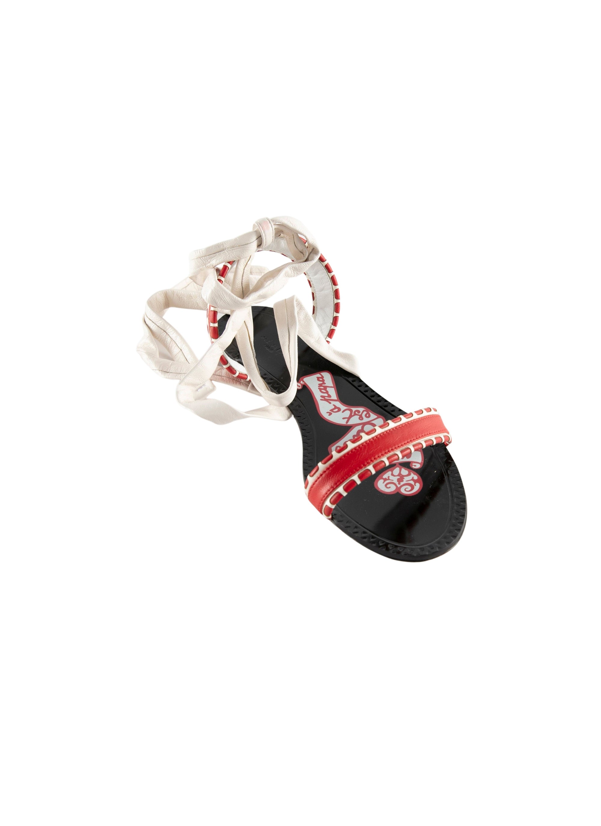 Sandales à cordes en cuir - Blanc & Rouge