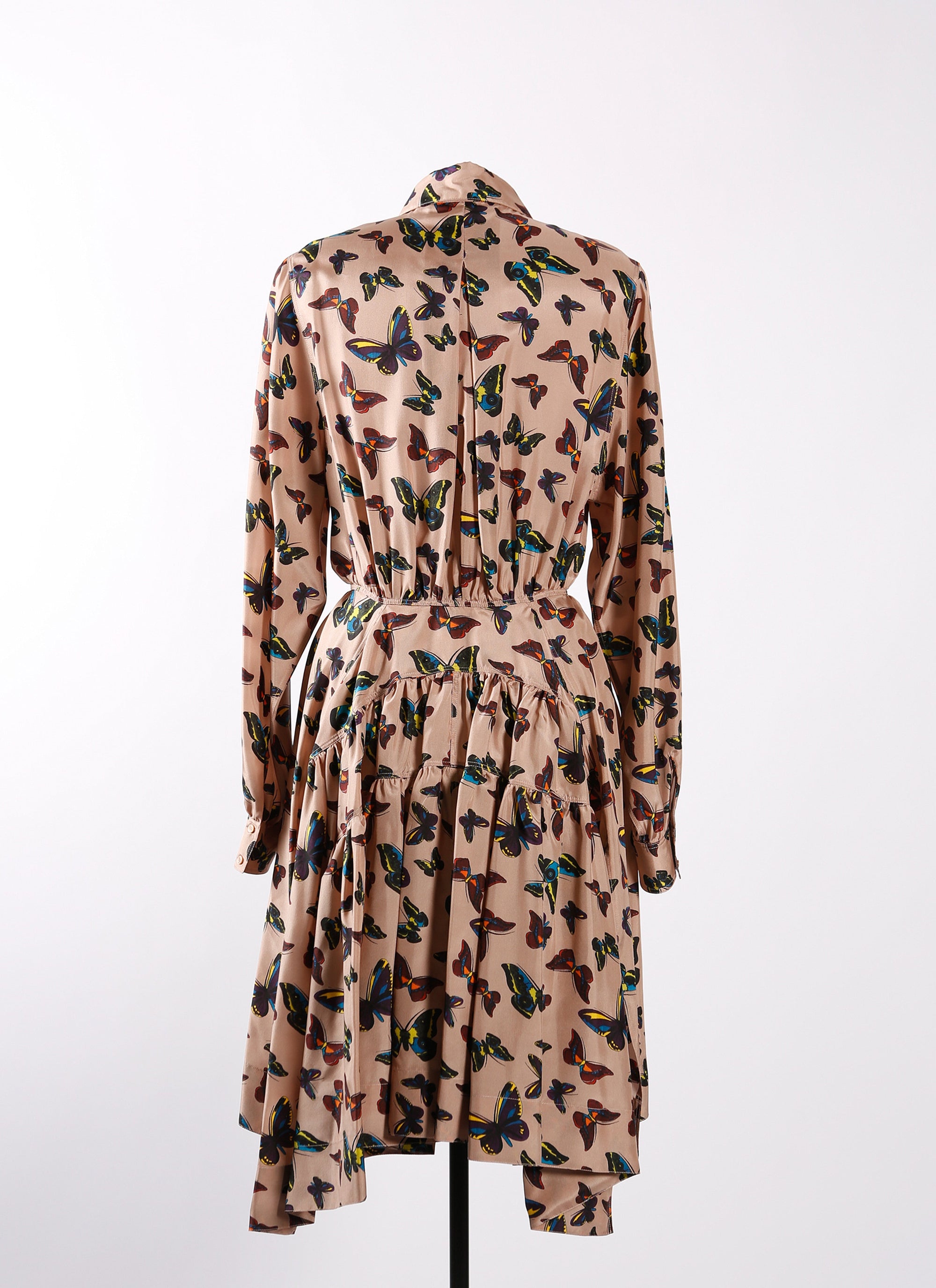 Long-sleeved silk butterfly dress - Flesh